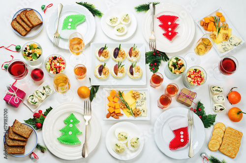 Christmas appetizers celebration table setting