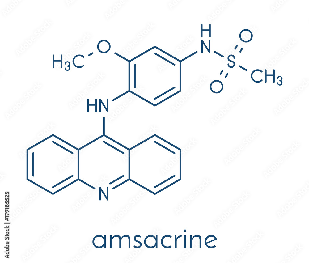 Amsacrine cancer drug molecule (DNA intercalating agent). Skeletal formula.