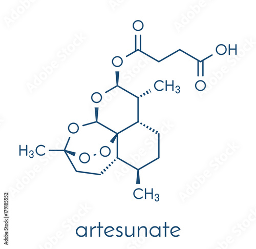 Artesunate malaria drug molecule. Skeletal formula.