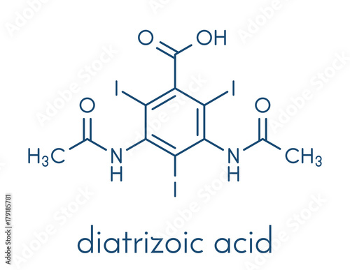 Diatrizoic acid (diatrizoate, amidotrizoate) contrast agent molecule. Skeletal formula. photo