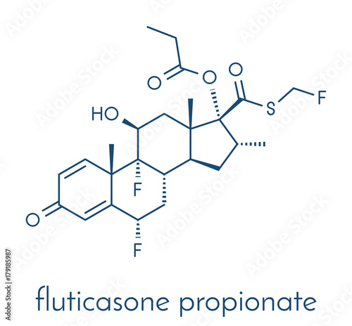 Fluticasone propionate corticosteroid drug molecule. Skeletal formula.