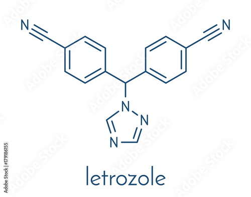 Letrozole breast cancer drug molecule (aromatase inhibitor). Skeletal formula. photo