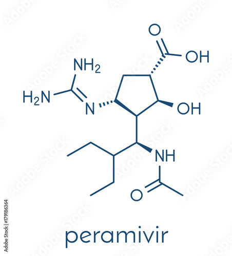 Peramivir influenza drug molecule (neuraminidase inhibitor). Skeletal formula.