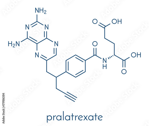 Pralatrexate cancer drug molecule (antifolate class). Skeletal formula.