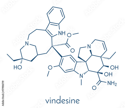 vindesine cancer chemotherapy drug molecule. Skeletal formula.