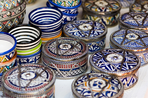 Moroccan traditional homemade souvenirs on open market
