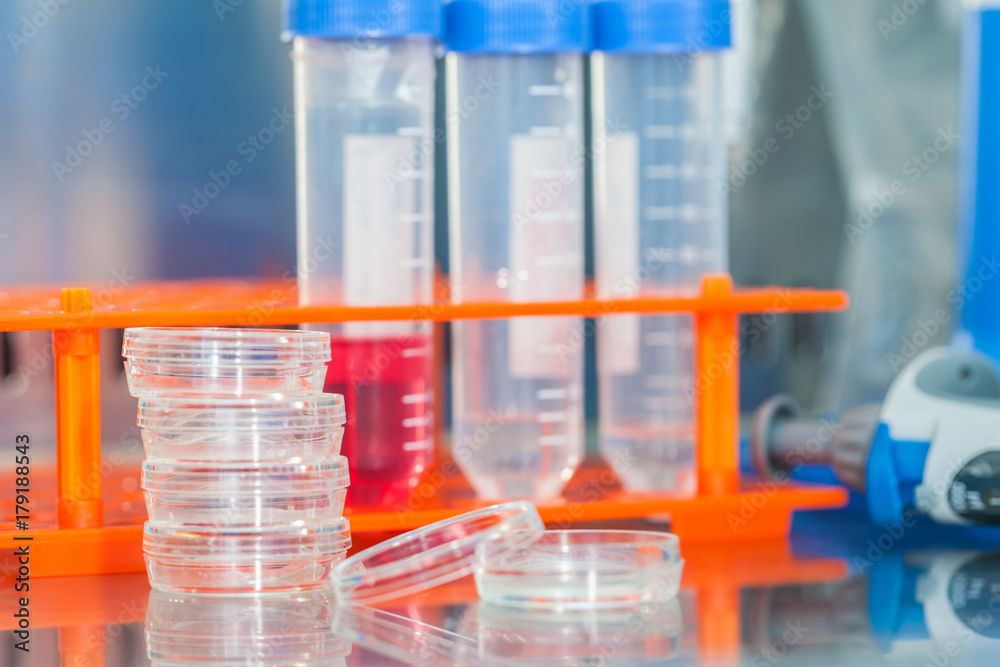 Laboratory materials in a safety laminar air flow cabinet at laboratory ...