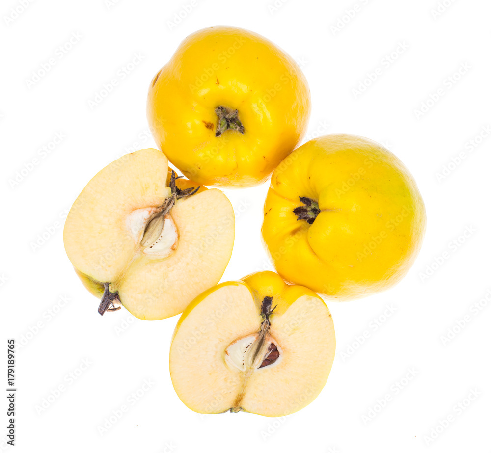 Quince fragrant yellow on white background