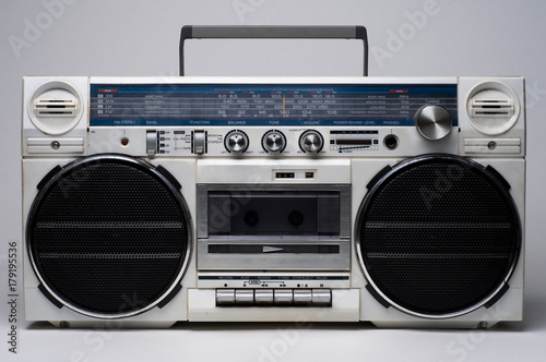 Retro radio on gray background