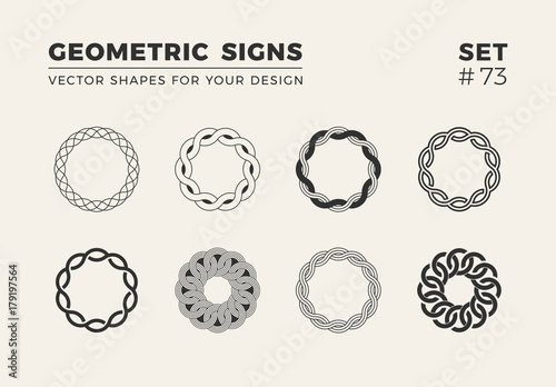 Set of eight minimalistic trendy shapes. Stylish vector logo emblems for Your design. Simple geometric signs collection.