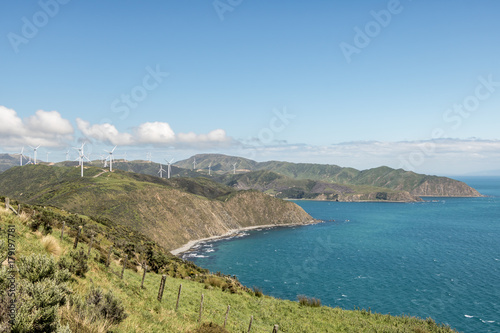 New Zealand Cliffs With Wind Turbines 