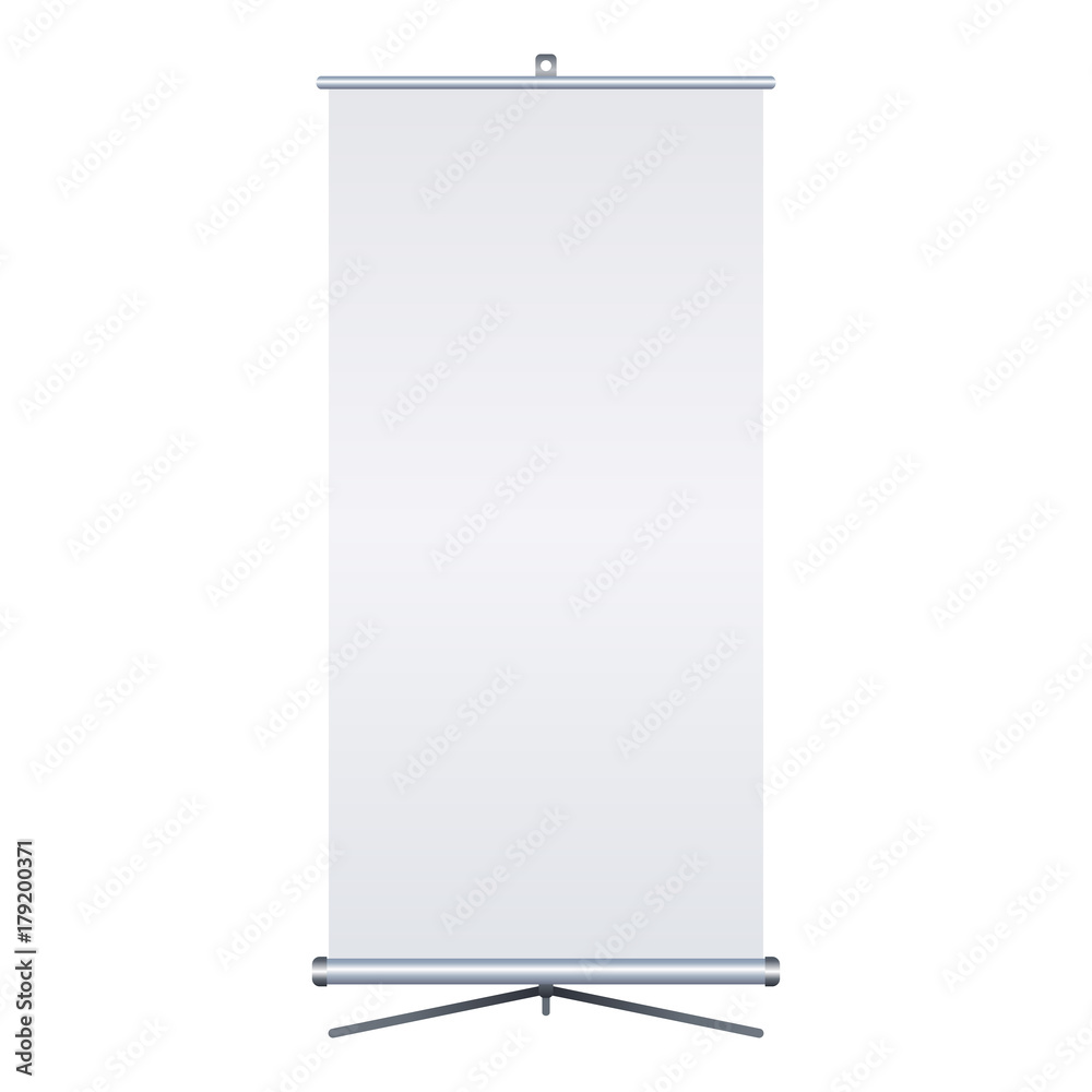 Blank roll-up banner isolated on white background. Design template blank for designers. Flipchart for training or promotional presentation. Vertical. Vector illustration EPS 10 Blank roll-up banner isolated on white background. Design template blank for designers. Flipchart for training or promotional presentation. Vertical. Vector illustration EPS 10