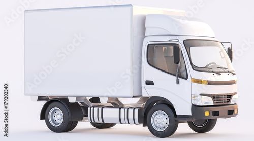 White Delivery Truck with Sunlit Passenger Cabin