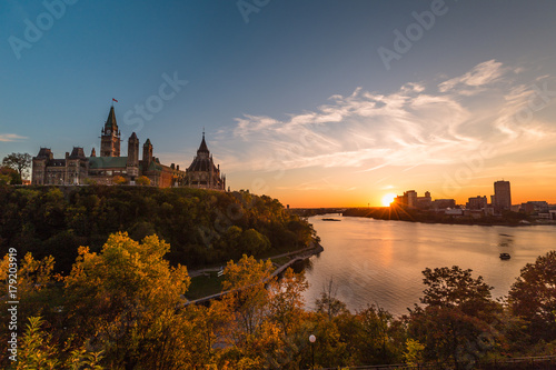 Amazing View of Sunset at Parliament Hill in Ottawa, Ontario, Canada