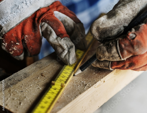 Carpenter Craftman Lumber Timber Woodwork Concept photo