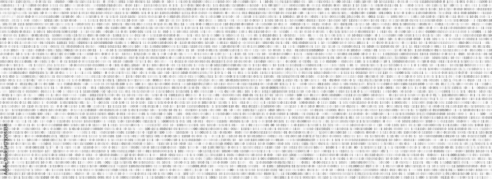 Binary code black and white background with two binary digits, 0 and 1 isolated on a white background. Algorithm Binary Data Code, Decryption and Encoding. Vector illustration.