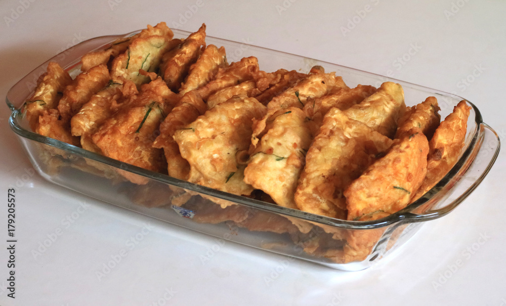 Tempe Kemul. Fried tempeh with flour batter. Tempe Kemul. Fried tempeh with flour batter.