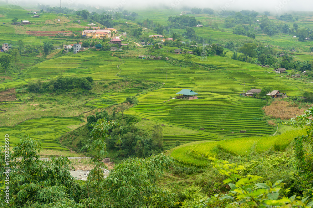 Spectacular rural landscape with green rice terraces