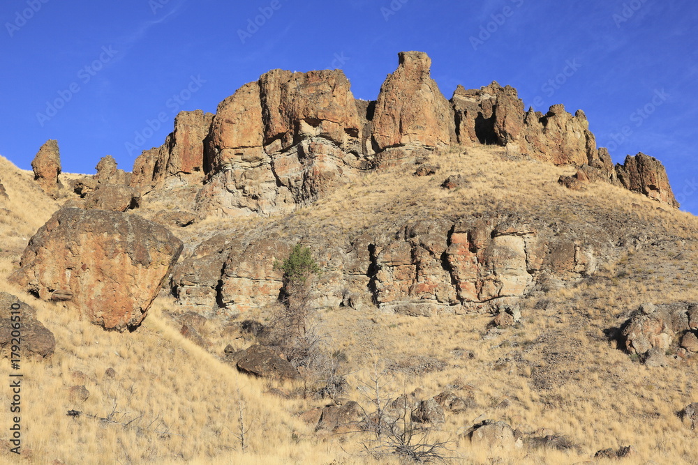 Fototapeta premium ジョン・デイ化石層国定公園のクラーノ・ユニットの化石層の岩山