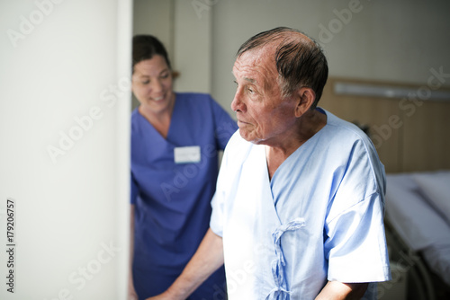 A sick elderly staying at a hospital