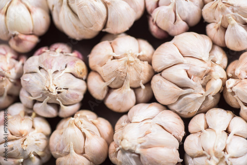 Top view of fresh garlic background,spices and herbs,food ingredients