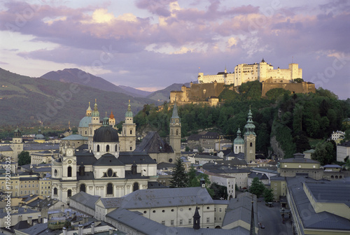 Elevated view of the old city, Kollegienkirche and Cathedral domes, Salzburg, Tirol, Austria photo