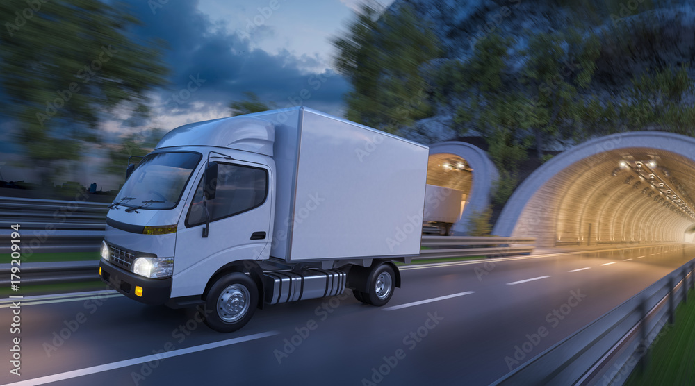 White Cargo Delivery Trucks in Motion White Cargo Delivery Trucks in Motion