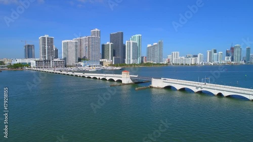 Aerial drone establishing footage Edgewater Miami Venetian Causeway photo