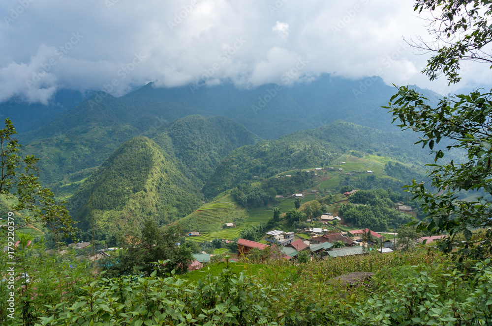 Obraz premium Aerial view of Asian countryside landscape