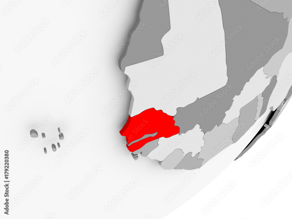 Fototapeta premium Senegal in red on grey map