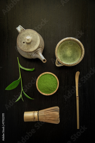 Matcha. Organic Green Matcha Tea ceremony. Matcha powder. Cooking with matcha.