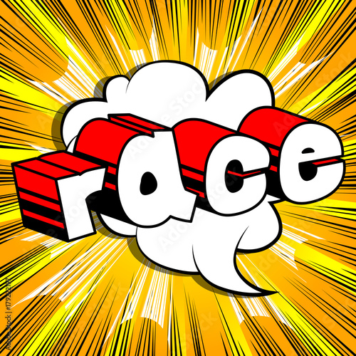 Race - Comic book style word on abstract background.