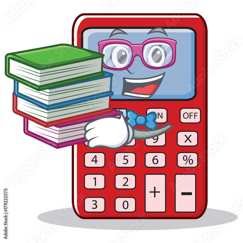 Student with book cute calculator character cartoon