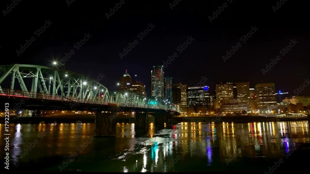 Hawthorne Bridge Wide Portland Oregon Night Time Lapse Hawthorne Bridge Wide Portland Oregon Night Time Lapse