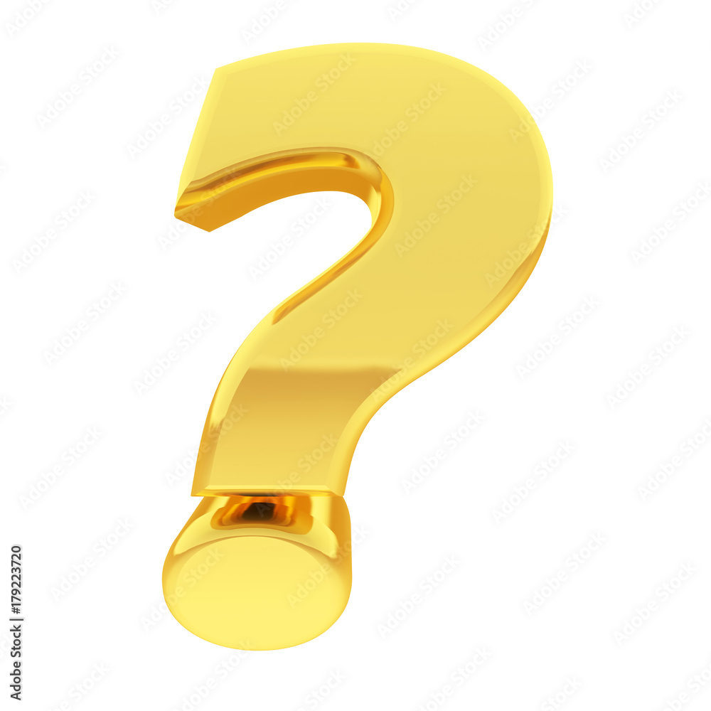 Gold question mark with gradient reflections isolated on white Gold question mark with gradient reflections isolated on white