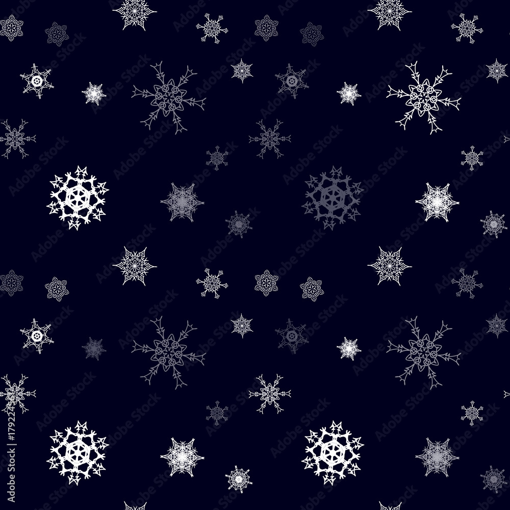 Christmas snowflake seamless pattern with tiled falling snow Christmas snowflake seamless pattern with tiled falling snow