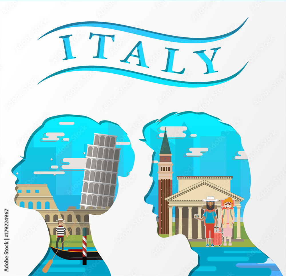 Travel infographic.Italy  infographic; welcome to Italy. Travel to Italy .Paper art style .Shadow of Italy concept.