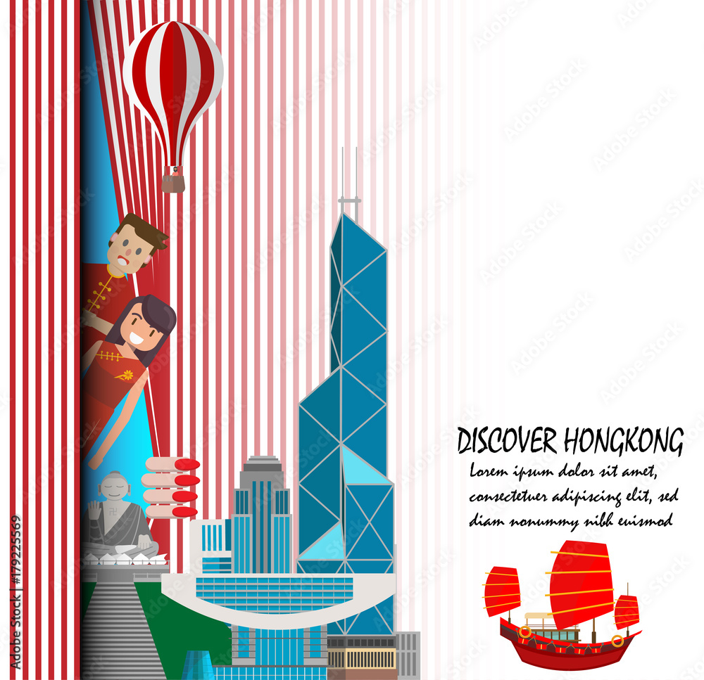 Obraz premium Discover Hongkong . Travel to Hongkong presentation template.