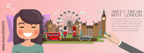 Woman sleep . Sweet dream with London concept.London infographic