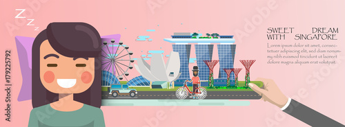 Woman sleep . Sweet dream with Singapore concept.singapore infographic