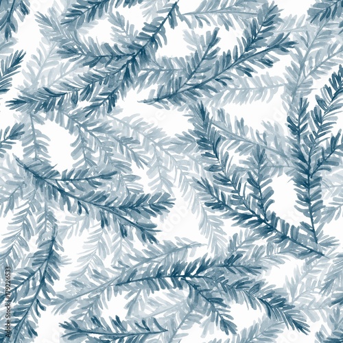 Watercolor seamless pattern with fir tree branches 2