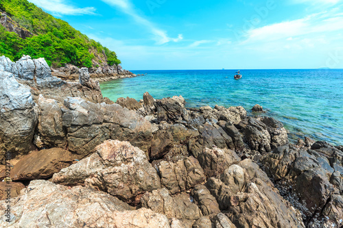 Kai island, Phuket, Thailand. Small tropical island with white sandy beach and blue transparent water of Andaman sea. © PRASERT