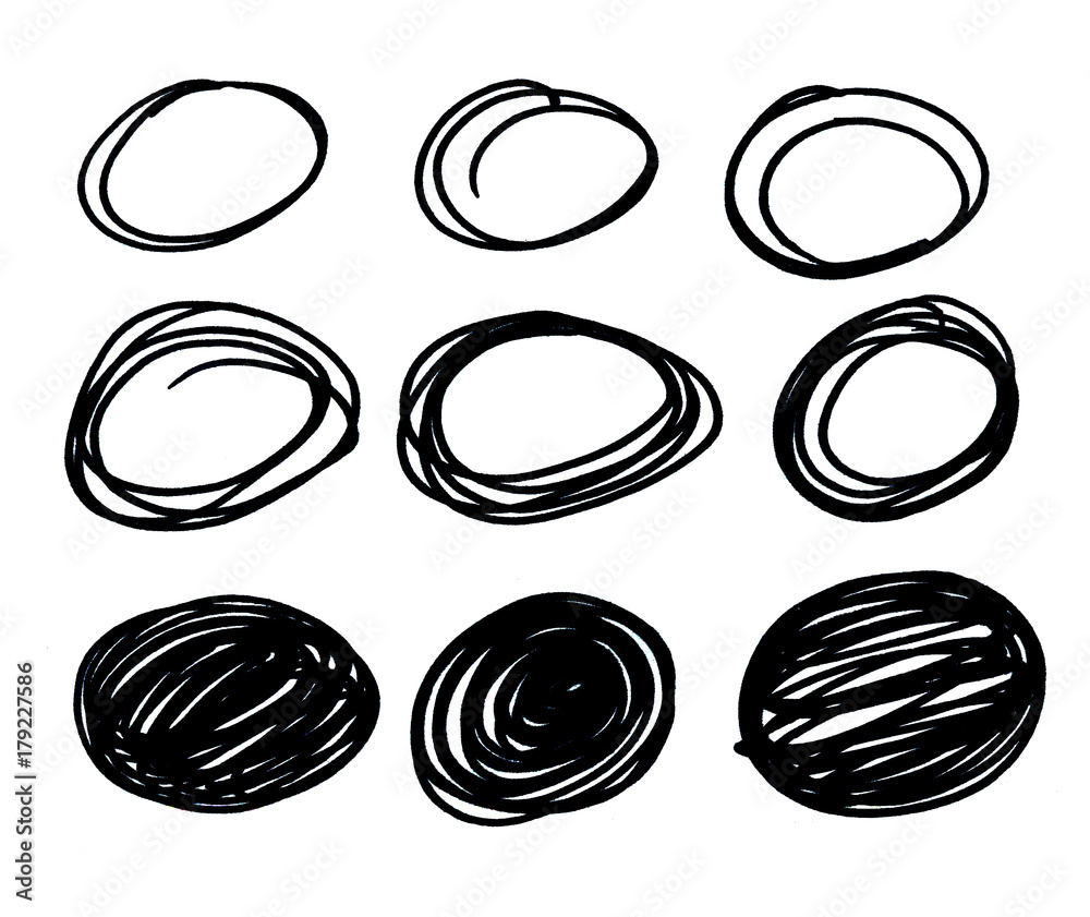 Set of Hand Drawn Scribble Circles. Design elements for any need. Doodled isolated set in black ink. Set of Hand Drawn Scribble Circles. Design elements for any need. Doodled isolated set in black ink.