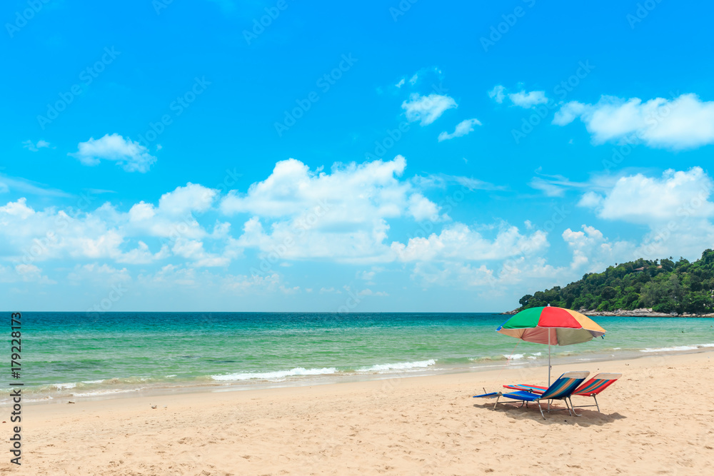 Ka-ron Beach at Phuket , Thailand. White sand beach with beach umbrella. Summer, Travel, Vacation and Holiday concept. Ka-ron Beach at Phuket , Thailand. White sand beach with beach umbrella. Summer, Travel, Vacation and Holiday concept.