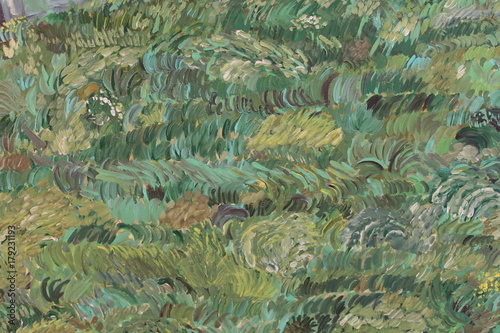 Colorful abstract acrylic art handmade brush: gray, orange, beige, blue, green, light green, yellow