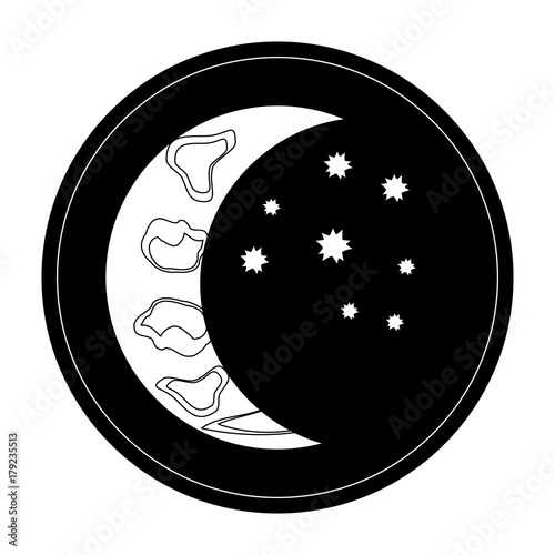 flat line monochromatic  waning crescent over white background  vector illustration