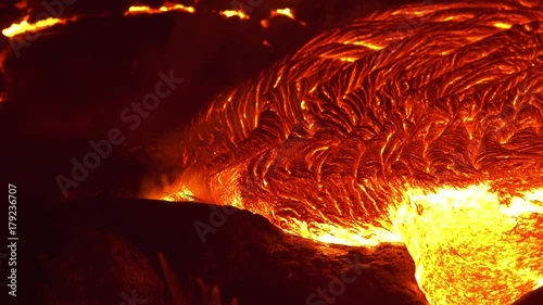 Lava flow close up 4 Night Glowing Hot flow from Kilauea Active Volcano Puu Oo Vent Active Volcano Magma