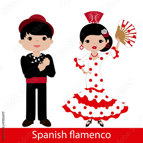 Flamenco woman with white dress and flamenco man