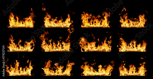 hot real fire lines isolated on black