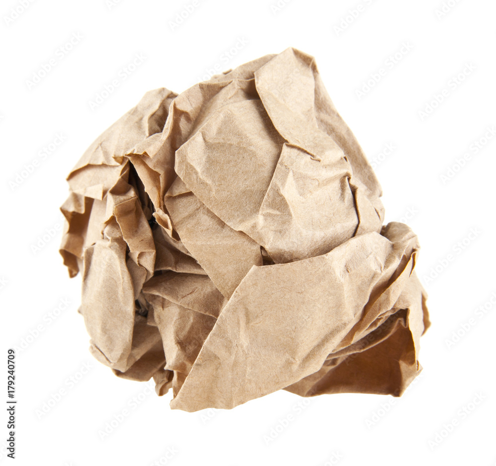 brown wrinkled paper isolated on white background close-up brown wrinkled paper isolated on white background close-up